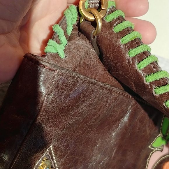 Loop Brown Leather Multi Floral Accent Hobo Bag - Picture 7 of 10